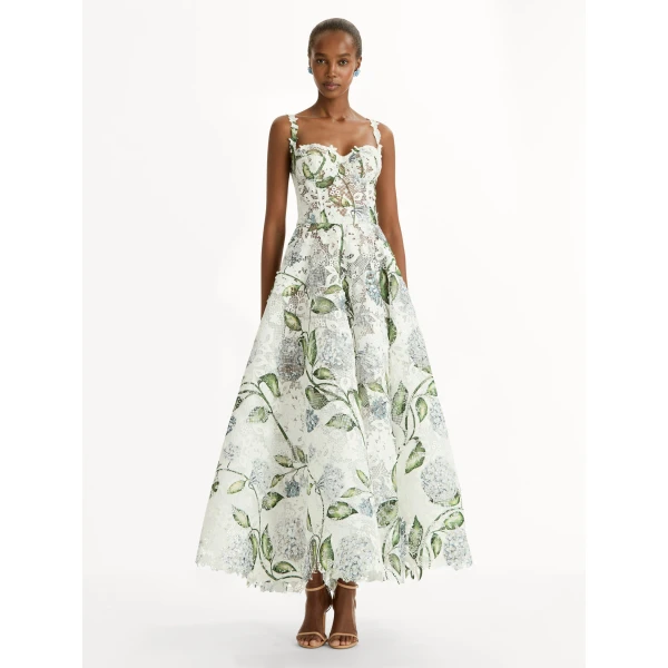 Oscar de la Renta Porcelain Flower Guipure Cocktail Dress - Dresses - American Luxury Evening Wear at Coveti