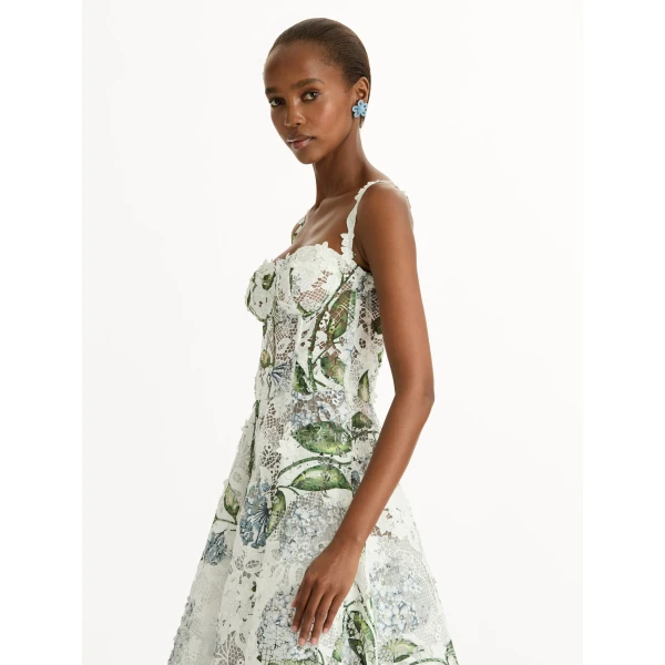 Oscar de la Renta Porcelain Flower Guipure Cocktail Dress - Dresses - American Luxury Evening Wear at Coveti