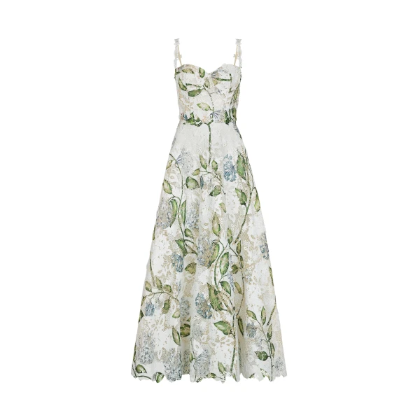 Oscar de la Renta Porcelain Flower Guipure Cocktail Dress - Dresses - American Luxury Evening Wear at Coveti