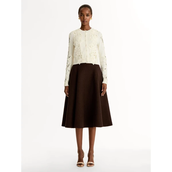 Oscar de la Renta Porcelain Flower Guipure Insert Cardigan - Knitwear - American Luxury Evening Wear at Coveti