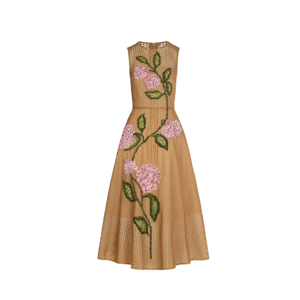 Oscar de la Renta Porcelain Flower Lattice Dress - Dresses - American Luxury Evening Wear at Coveti