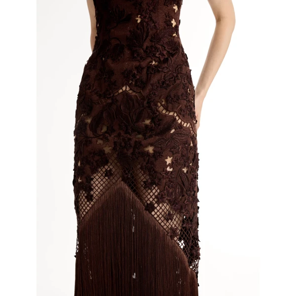 Oscar de la Renta Porcelain Flower Lattice Fringe Gown - Dresses - American Luxury Evening Wear at Coveti