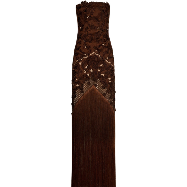 Oscar de la Renta Porcelain Flower Lattice Fringe Gown - Dresses - American Luxury Evening Wear at Coveti