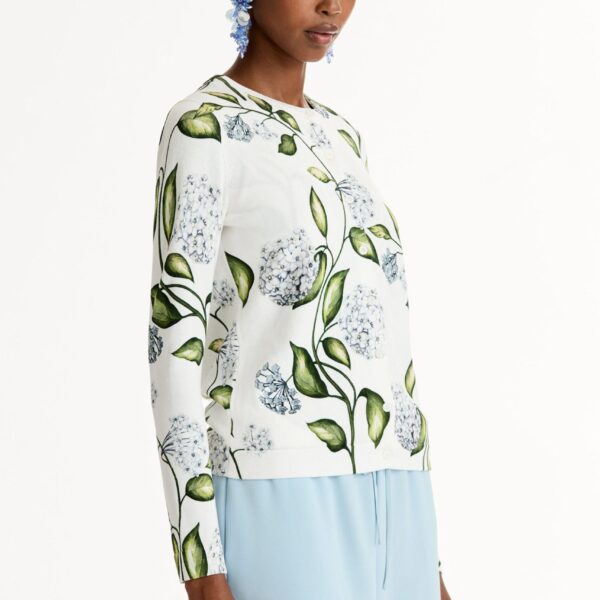 Oscar de la Renta Porcelain Flower-Printed Cardigan - Knitwear - American Luxury Evening Wear at Coveti