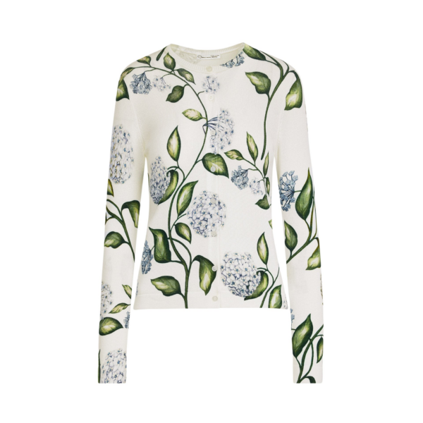 Oscar de la Renta Porcelain Flower-Printed Cardigan - Knitwear - American Luxury Evening Wear at Coveti