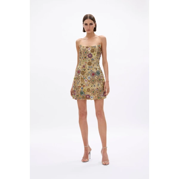Rachel Gilbert Francesca Strapless Star Mini Dress - Rachel Gilbert Gold - Australian Luxury Evening Wear at Coveti