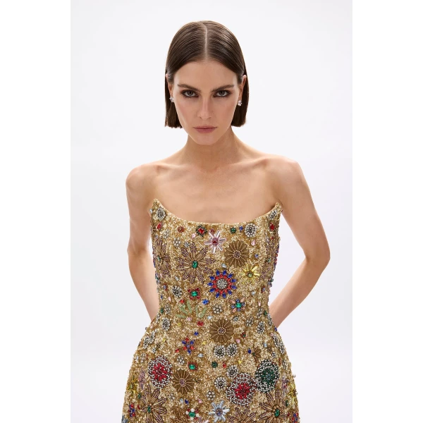 Rachel Gilbert Francesca Strapless Star Mini Dress - Rachel Gilbert Gold - Australian Luxury Evening Wear at Coveti
