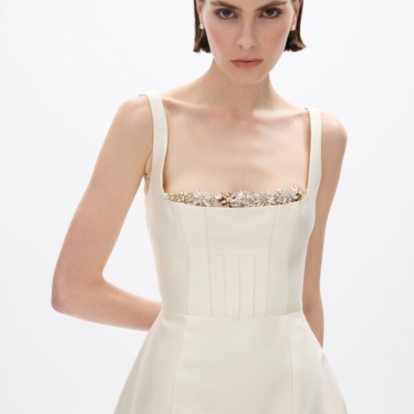Rachel Gilbert Ludovica Trim Mini Dress - Rachel Gilbert Ivory - Australian Luxury Evening Wear at Coveti