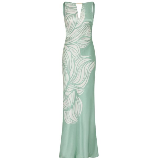Rebecca Vallance Green Dresses The Lalisa Maxi Dress redefines contemporary elegance in a sage floral print. Designed with a sleek boat neckline