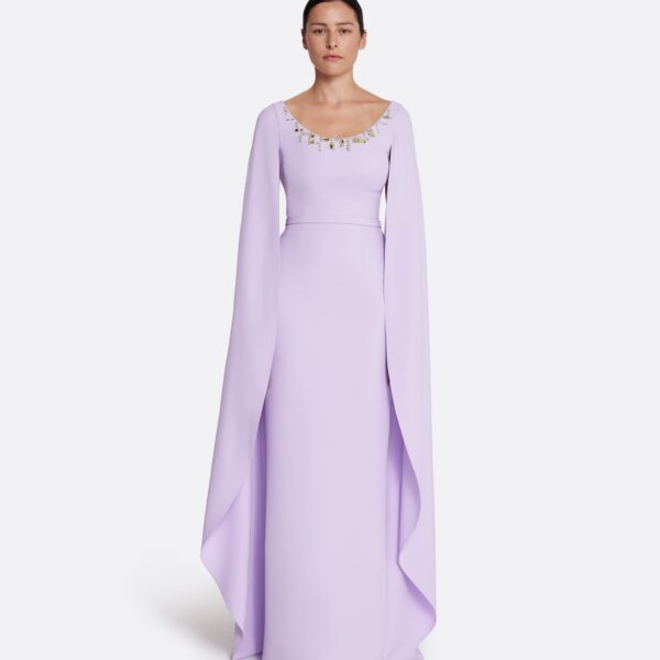 Safiyaa Agata Long Dress in Verbena with Gold - Safiyaa Dresses - Heavy Crepe Cape Gown - Shop at Coveti
