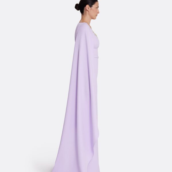 Safiyaa Agata Long Dress in Verbena with Gold - Safiyaa Dresses - Heavy Crepe Cape Gown - Shop at Coveti