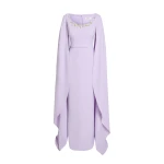 Safiyaa Agata Long Dress in Verbena with Gold - Safiyaa Dresses - Heavy Crepe Cape Gown - Shop at Coveti