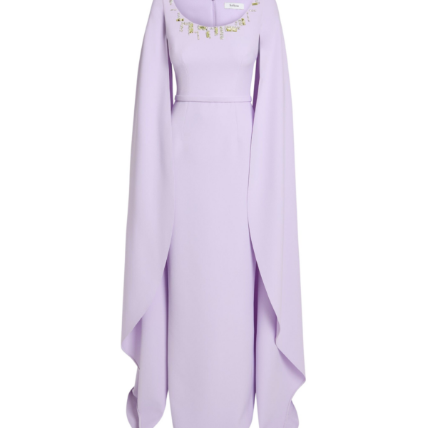Safiyaa Agata Long Dress in Verbena with Gold - Safiyaa Dresses - Heavy Crepe Cape Gown - Shop at Coveti