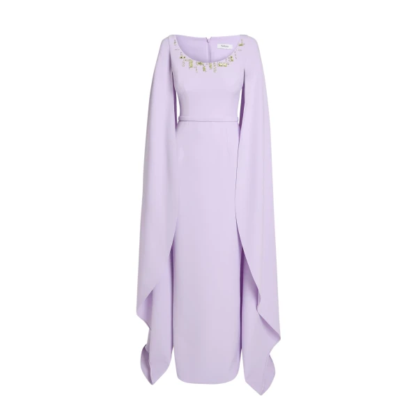 Safiyaa Agata Long Dress in Verbena with Gold - Safiyaa Dresses - Heavy Crepe Cape Gown - Shop at Coveti
