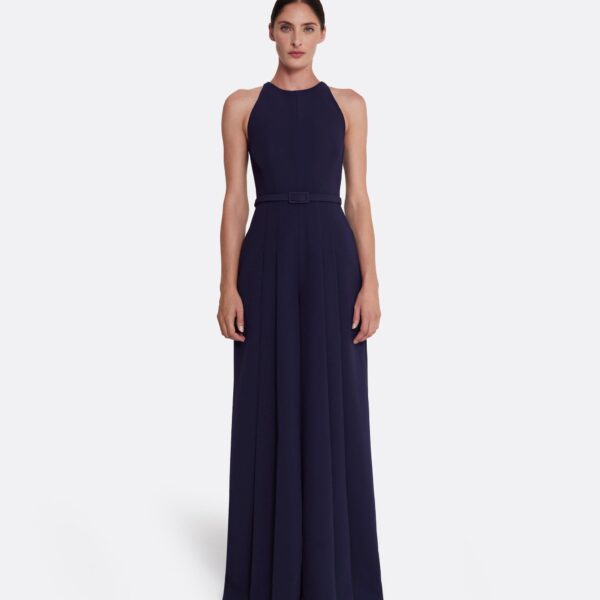 Safiyaa Althea Jumpsuit in Azurite - Safiyaa Jumpsuit - Heavy Crepe Cape Gown - Shop at Coveti