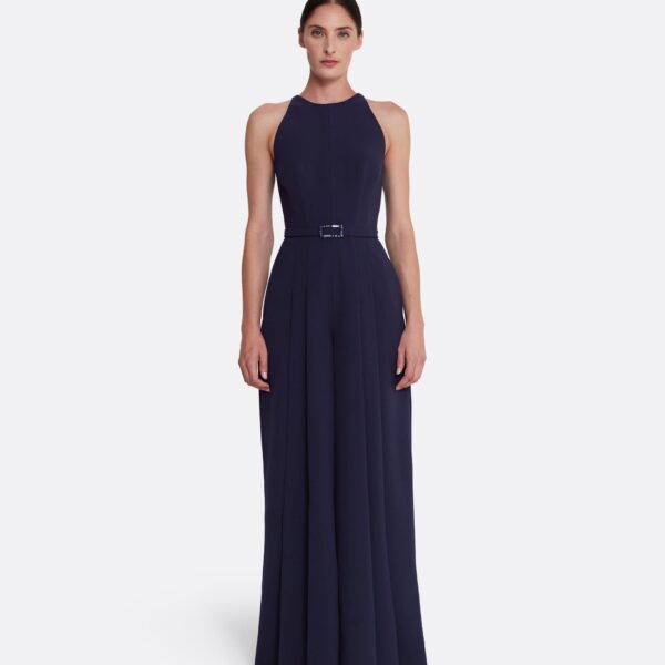 Safiyaa Althea Jumpsuit in Azurite with Multi-blues - Safiyaa Jumpsuit - Heavy Crepe Cape Gown - Shop at Coveti