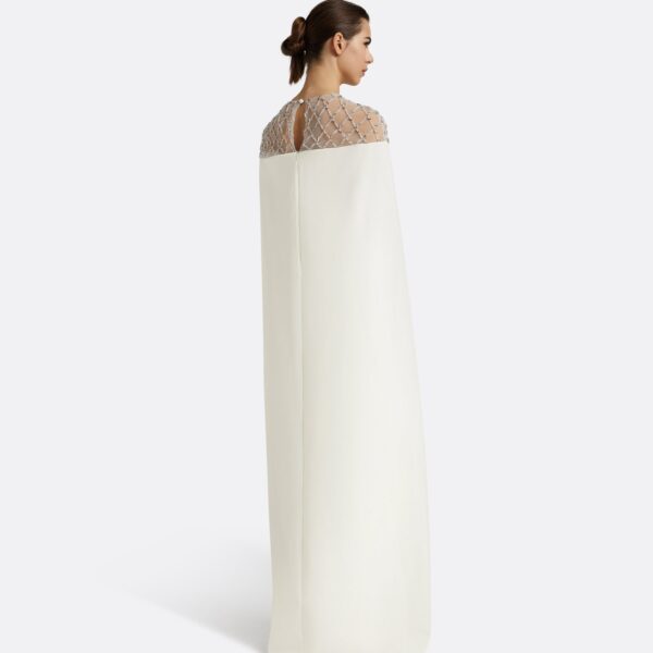 Safiyaa Ambere Ivory Long Dress - Safiyaa Dresses - Heavy Crepe Cape Gown - Shop at Coveti