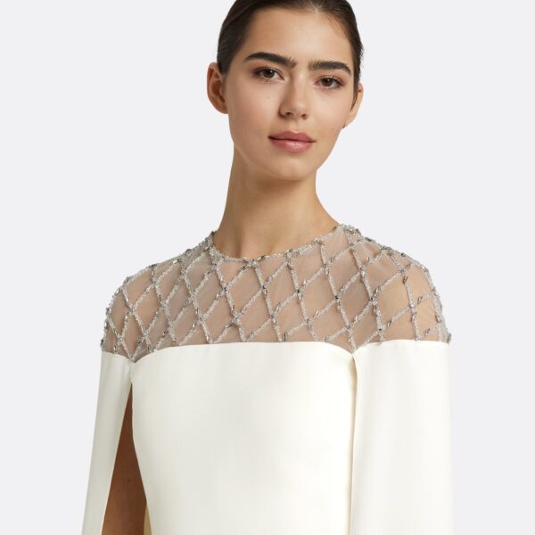 Safiyaa Ambere Ivory Long Dress - Safiyaa Dresses - Heavy Crepe Cape Gown - Shop at Coveti