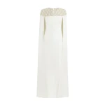 Safiyaa Ambere Ivory Long Dress - Safiyaa Dresses - Heavy Crepe Cape Gown - Shop at Coveti
