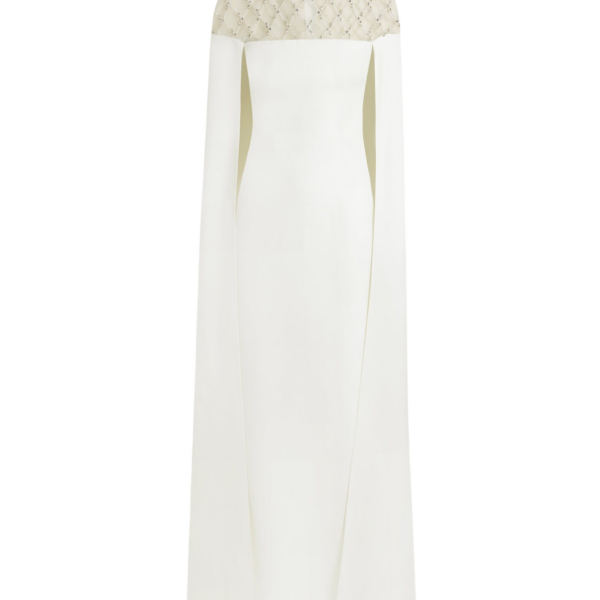 Safiyaa Ambere Ivory Long Dress - Safiyaa Dresses - Heavy Crepe Cape Gown - Shop at Coveti
