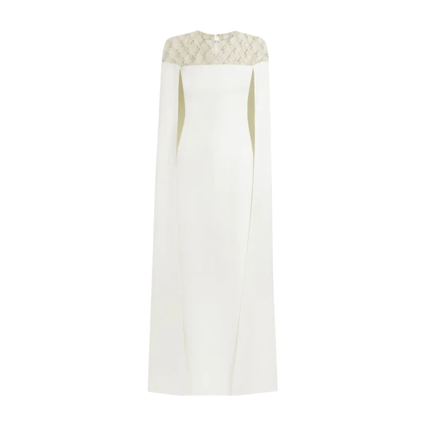 Safiyaa Ambere Ivory Long Dress - Safiyaa Dresses - Heavy Crepe Cape Gown - Shop at Coveti