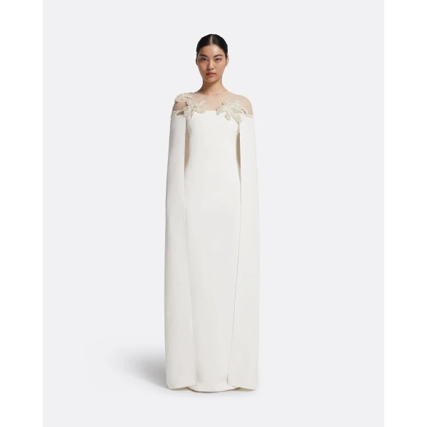 Safiyaa Ambere Long Dress in Ivory with Pearl Embroidery, view 2