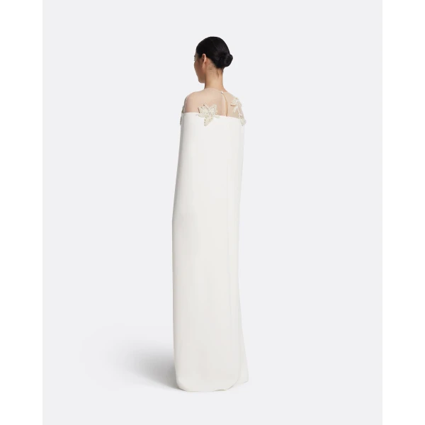 Safiyaa Ambere Long Dress in Ivory with Pearl Embroidery, view 3