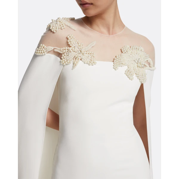 Safiyaa Ambere Long Dress in Ivory with Pearl Embroidery, view 4
