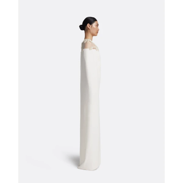 Safiyaa Ambere Long Dress in Ivory with Pearl Embroidery, view 5
