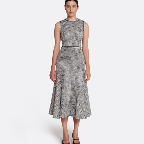 Safiyaa Andrea Midi Dress in Greyscale - Safiyaa Dresses - Heavy Crepe Cape Gown - Shop at Coveti