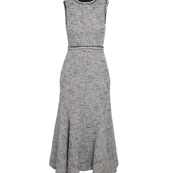 Safiyaa Andrea Midi Dress in Greyscale - Safiyaa Dresses - Heavy Crepe Cape Gown - Shop at Coveti