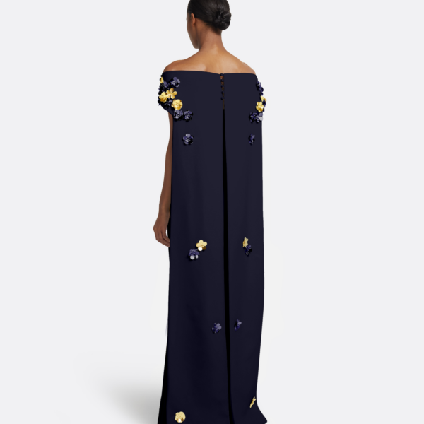 Safiyaa Arabella Harness With Soshin Dress in Azurite - Safiyaa Dresses - Heavy Crepe Cape Gown - Shop at Coveti