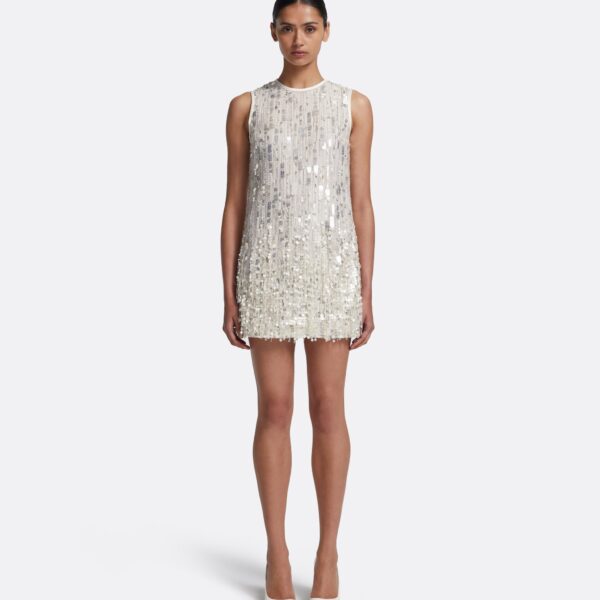 Safiyaa Ariana Short Dress in Ivory with Crystal Embellishment - Safiyaa Dresses - Heavy Crepe Cape Gown - Shop at Coveti