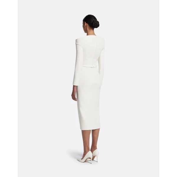 Safiyaa Asuman Midi Dress in Ivory with Pearl Embroidery, view 3