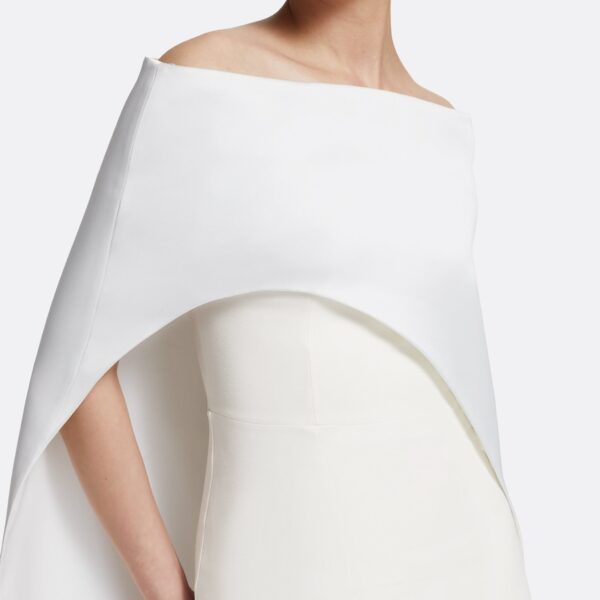 Safiyaa Azrael Long Dress & Maddox Harness in Porcelain - Safiyaa Dresses - Heavy Crepe Cape Gown - Shop at Coveti
