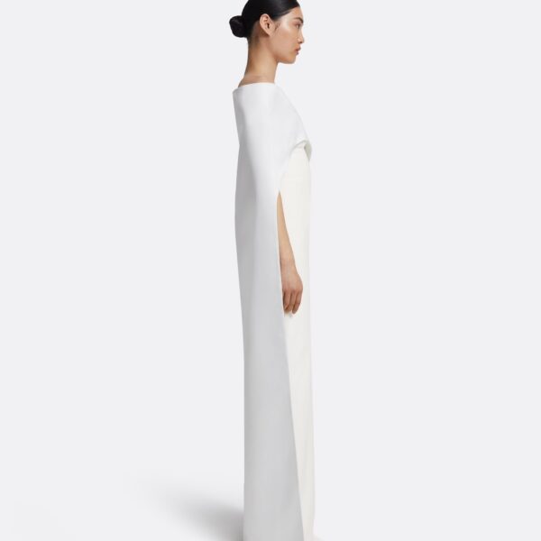 Safiyaa Azrael Long Dress & Maddox Harness in Porcelain - Safiyaa Dresses - Heavy Crepe Cape Gown - Shop at Coveti