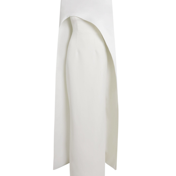 Safiyaa Azrael Long Dress & Maddox Harness in Porcelain - Safiyaa Dresses - Heavy Crepe Cape Gown - Shop at Coveti