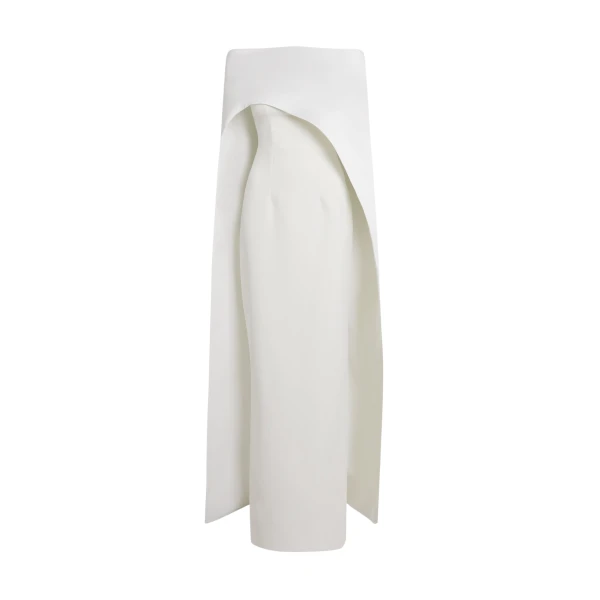 Safiyaa Azrael Long Dress & Maddox Harness in Porcelain - Safiyaa Dresses - Heavy Crepe Cape Gown - Shop at Coveti