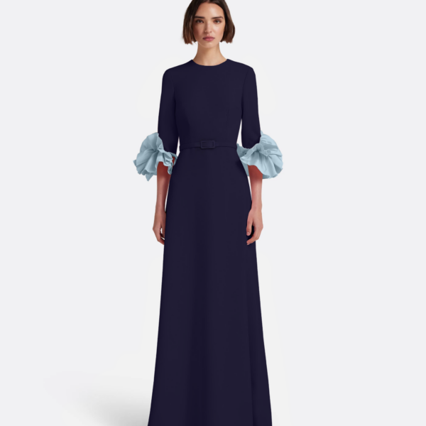 Safiyaa Belen Long Dress in Azurite & Vista - Safiyaa Dresses - Heavy Crepe Cape Gown - Shop at Coveti
