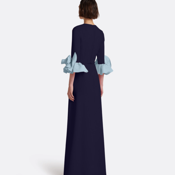 Safiyaa Belen Long Dress in Azurite & Vista - Safiyaa Dresses - Heavy Crepe Cape Gown - Shop at Coveti