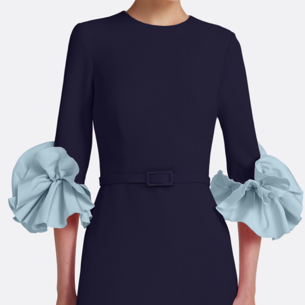 Safiyaa Belen Long Dress in Azurite & Vista - Safiyaa Dresses - Heavy Crepe Cape Gown - Shop at Coveti