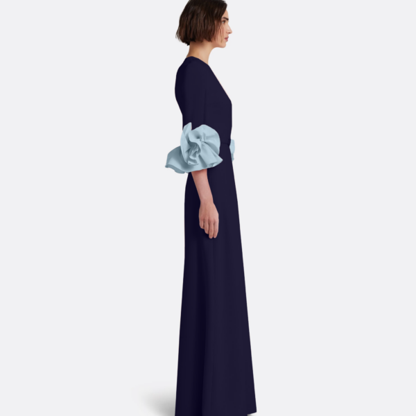 Safiyaa Belen Long Dress in Azurite & Vista - Safiyaa Dresses - Heavy Crepe Cape Gown - Shop at Coveti