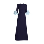Safiyaa Belen Long Dress in Azurite & Vista - Safiyaa Dresses - Heavy Crepe Cape Gown - Shop at Coveti