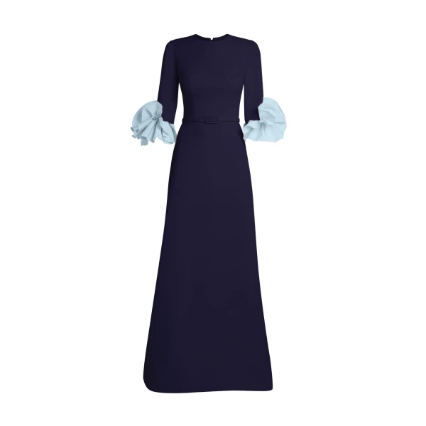 Safiyaa Belen Long Dress in Azurite & Vista - Safiyaa Dresses - Heavy Crepe Cape Gown - Shop at Coveti