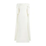 Safiyaa Bellara Pearl Floral Embroidered Ivory Harness & Soshin Dress - Safiyaa Dresses - Heavy Crepe Cape Gown - Shop at Coveti