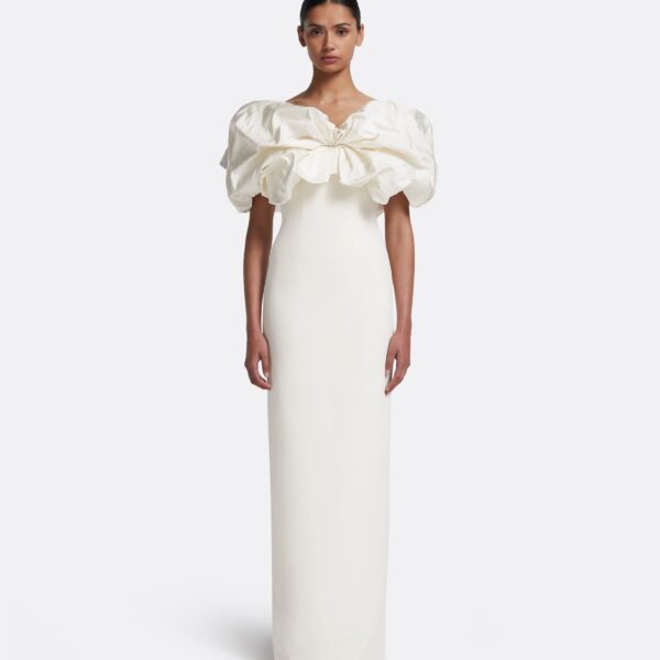Safiyaa Billie Long Dresses In Ivory - Safiyaa Dresses - Heavy Crepe Cape Gown - Shop at Coveti