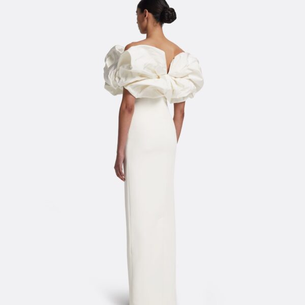 Safiyaa Billie Long Dresses In Ivory - Safiyaa Dresses - Heavy Crepe Cape Gown - Shop at Coveti