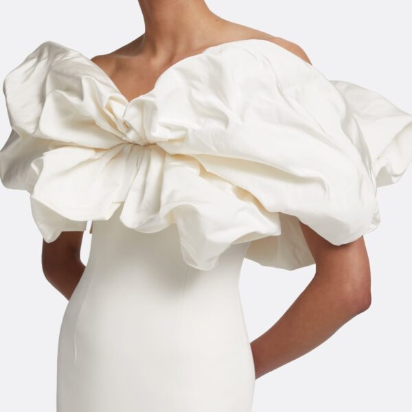 Safiyaa Billie Long Dresses In Ivory - Safiyaa Dresses - Heavy Crepe Cape Gown - Shop at Coveti