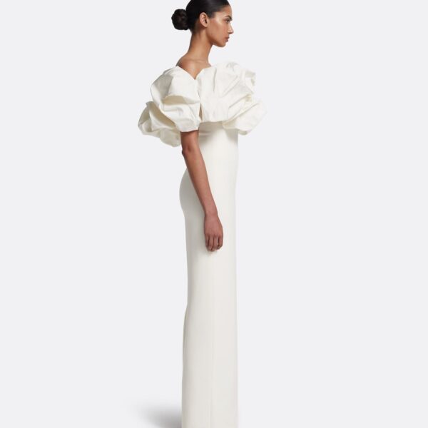 Safiyaa Billie Long Dresses In Ivory - Safiyaa Dresses - Heavy Crepe Cape Gown - Shop at Coveti