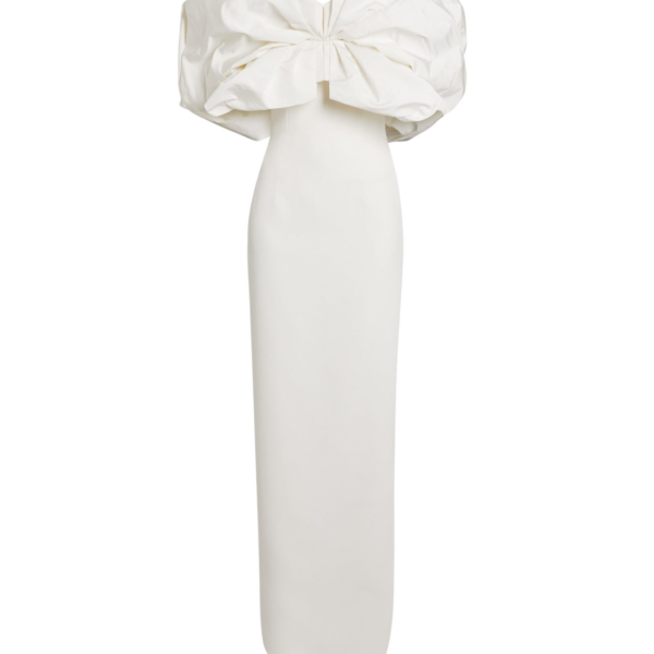 Safiyaa Billie Long Dresses In Ivory - Safiyaa Dresses - Heavy Crepe Cape Gown - Shop at Coveti